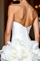 Load image into Gallery viewer, White Floral Strapless Short Tight Satin Homecoming Dress