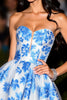 Load image into Gallery viewer, White and Blue Floral A Line Sweetheart Short Satin Homecoming Dress
