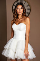 Load image into Gallery viewer, White Sweetheart Short Corset Tiered Homecoming Dress with Ruffles