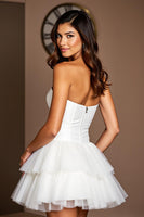 Load image into Gallery viewer, White Sweetheart Short Corset Tiered Homecoming Dress with Ruffles