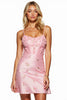 Load image into Gallery viewer, Pink Floral Short Spaghetti Straps Satin Homecoming Dress