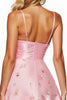 Load image into Gallery viewer, Pink Floral Short Spaghetti Straps Satin Homecoming Dress