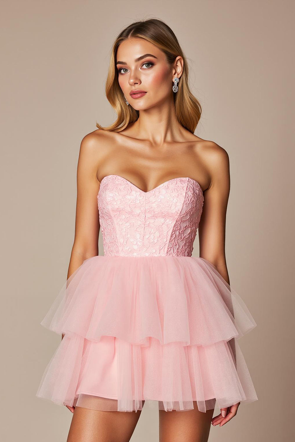 Pink Sweetheart A Line Short Tulle Homecoming Dress with Ruffles