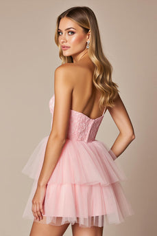 Pink Sweetheart A Line Short Tulle Homecoming Dress with Ruffles