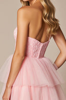 Load image into Gallery viewer, Pink Sweetheart A Line Short Tulle Homecoming Dress with Ruffles
