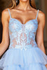 Load image into Gallery viewer, Blue Spaghetti Straps Short A Line Homecoming Dress with Lace