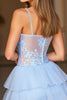 Load image into Gallery viewer, Blue Spaghetti Straps Short A Line Homecoming Dress with Lace
