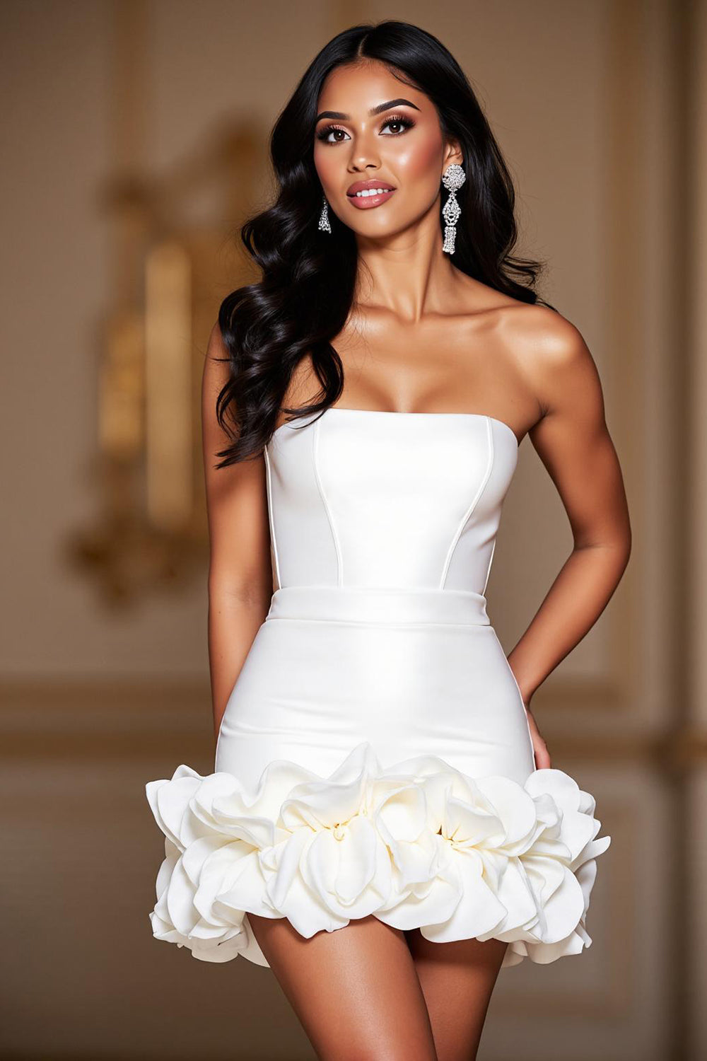 White Strapless Ruffles Short Satin Corset Homecoming Dress