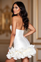 Load image into Gallery viewer, White Strapless Ruffles Short Satin Corset Homecoming Dress
