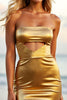 Load image into Gallery viewer, Golden Glitter Strapless Keyhole Tight Short Homecoming Dress