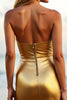 Load image into Gallery viewer, Golden Glitter Strapless Keyhole Tight Short Homecoming Dress