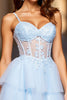 Load image into Gallery viewer, Light Blue A Line Spaghetti Straps Short Corset Homecoming Dress