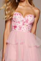 Load image into Gallery viewer, Pink Floral Sweetheart Short Tulle Homecoming Dress