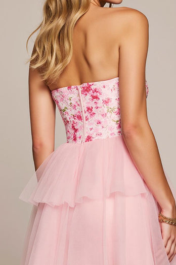 Pink Floral Sweetheart Short Tulle Homecoming Dress