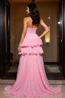 Load image into Gallery viewer, Sparkly Pink A Line Sweetheart Ruffled  High-Low Homecoming Dress