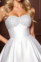 Load image into Gallery viewer, Sparkly White A Line Sweetheart Short Beaded Homecoming Dress