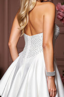 Load image into Gallery viewer, Sparkly White A Line Sweetheart Short Beaded Homecoming Dress