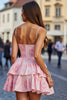 Load image into Gallery viewer, Pink Floral A Line Tiered Short Homecoming Dress