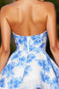 Load image into Gallery viewer, Floral White Blue Sweetheart Short Homecoming Dress with Ruffles