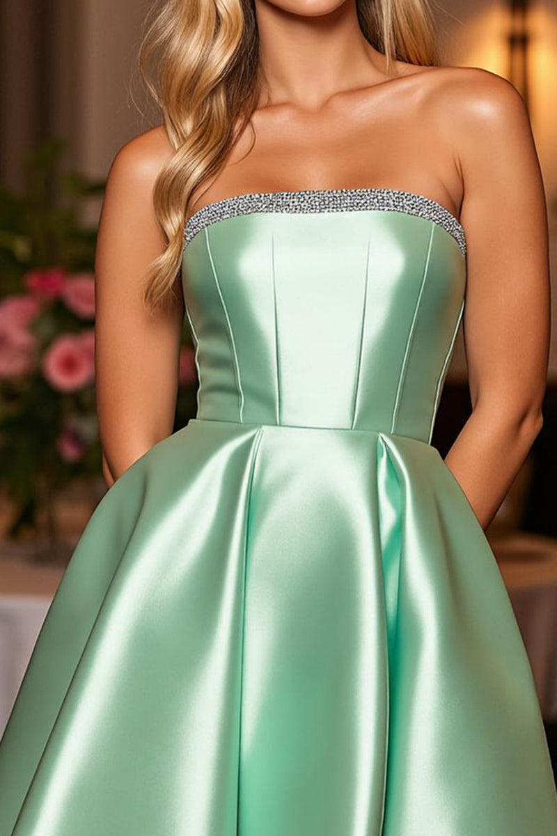 Load image into Gallery viewer, Green A Line Satin Short Homecoming Dress with Beading