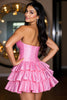 Load image into Gallery viewer, Hot Pink Satin Tiered Short Homecoming Dress with Beading