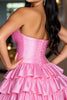 Load image into Gallery viewer, Hot Pink Satin Tiered Short Homecoming Dress with Beading