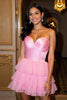 Load image into Gallery viewer, Hot Pink Sweetheart Tiered Short Tulle Homecoming Dress