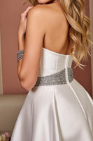 Load image into Gallery viewer, White A Line Satin Strapless Short Homecoming Dress with Beading