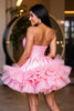 Load image into Gallery viewer, Hot Pink A Line Strapless Tiered Short Homecoming Dress
