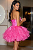 Load image into Gallery viewer, Sparkly Fuchsia Organza Short Corset Homecoming Dress with Ruffles