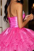 Load image into Gallery viewer, Sparkly Fuchsia Organza Short Corset Homecoming Dress with Ruffles