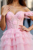 Load image into Gallery viewer, Pink Tulle A Line Short Corset Homecoming Dress with Appliques