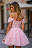 Load image into Gallery viewer, Floral Pink Tulle Off the Shoulder Short Corset Homecoming Dress