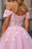 Load image into Gallery viewer, Floral Pink Tulle Off the Shoulder Short Corset Homecoming Dress
