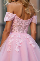 Load image into Gallery viewer, Floral Pink Tulle Off the Shoulder Short Corset Homecoming Dress