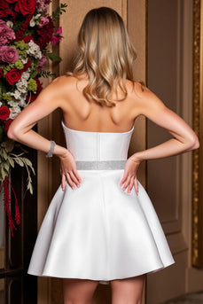 Sparkly Strapless White A Line Short Homecoming Dress with Beading