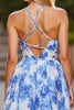 Load image into Gallery viewer, White Blue Flower Spaghetti Straps A Line Short Homecoming Dress