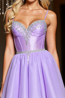 Load image into Gallery viewer, Sparkly Short Purple A Line Corset Homecoming Dress with Beading