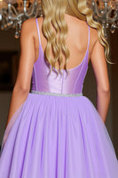 Load image into Gallery viewer, Sparkly Short Purple A Line Corset Homecoming Dress with Beading