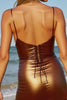 Load image into Gallery viewer, Spaghetti Straps Coffee Tight Metallic Short Homecoming Dress