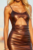 Load image into Gallery viewer, Short Coffee Tight Keyhole Metallic Homecoming Dress