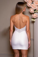 Load image into Gallery viewer, Sparkly White Short Sweetheart Satin Homecoming Dress with Beading
