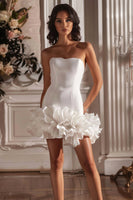 Load image into Gallery viewer, White Satin Strapless Tight Short Homecoming Dress with Ruffles
