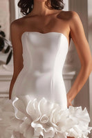 Load image into Gallery viewer, White Satin Strapless Tight Short Homecoming Dress with Ruffles