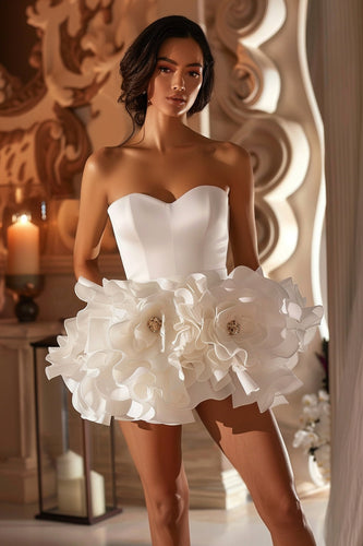 Floral White Sweetheart Short Homecoming Dress with Ruffles