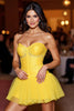 Load image into Gallery viewer, Sparkly Yellow A Line Strapless Beading Homecoming Dress with Short