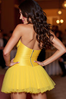 Load image into Gallery viewer, Sparkly Yellow A Line Strapless Beading Homecoming Dress with Short