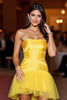 Load image into Gallery viewer, Yellow Strapless Short Tight Satin Homecoming Dress with Ruffles