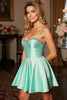 Load image into Gallery viewer, Sparkly Green Spaghetti Straps Short Satin Homecoming Dress wiith Beading