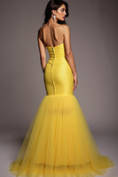 Load image into Gallery viewer, Sparkly Strapless Mermaid Yellow Long Prom Dress with Beading